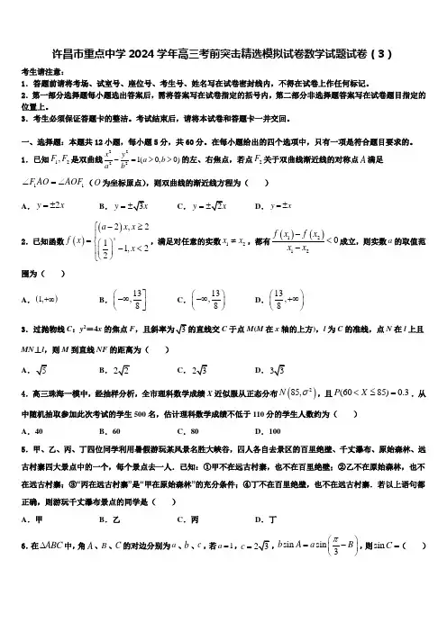许昌市重点中学2024学年高三考前突击精选模拟试卷数学试题试卷(3)