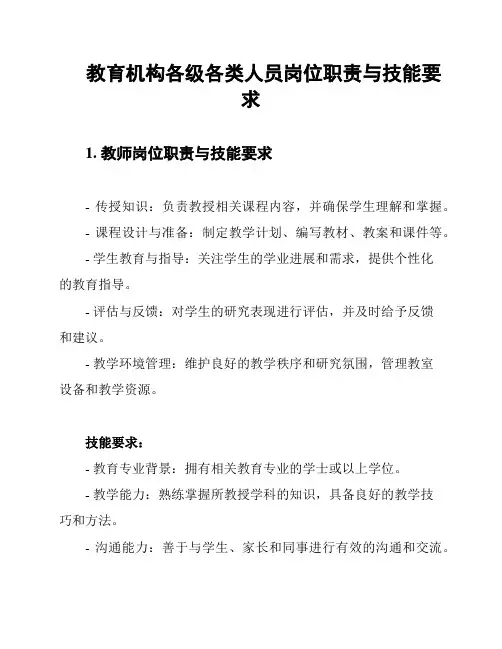 教育机构各级各类人员岗位职责与技能要求