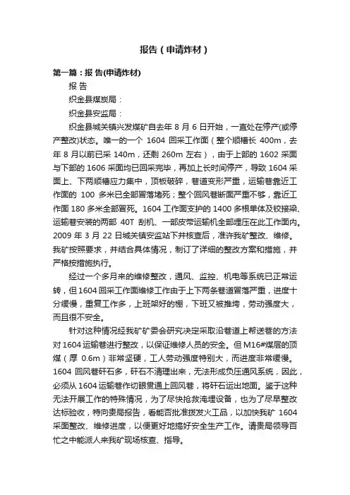 报告（申请炸材）