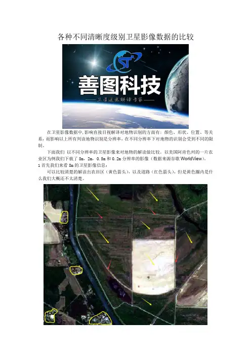 各种不同清晰度级别卫星影像数据的比较