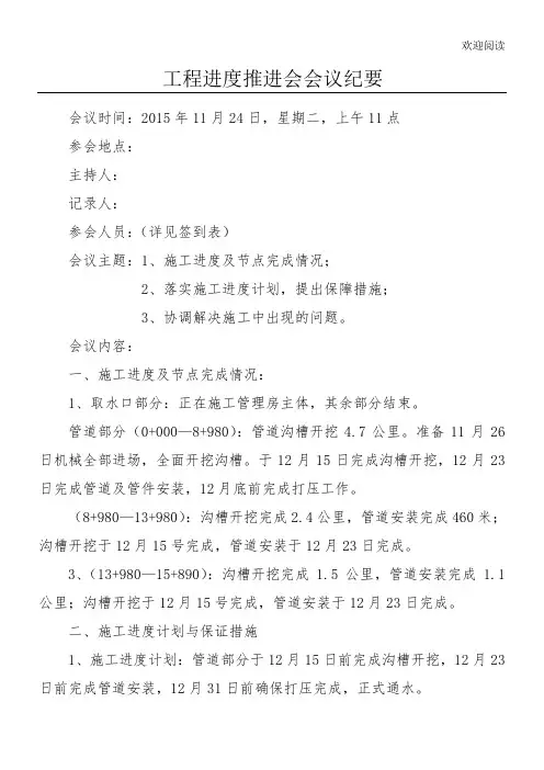有关推进进度的会议纪要