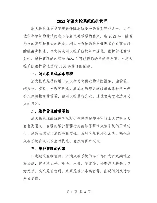 2023年消火栓系统维护管理