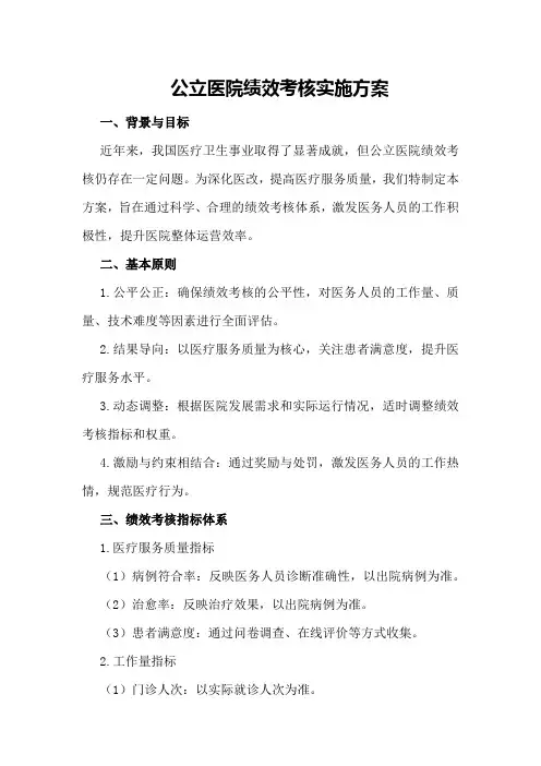 公立医院绩效考核实施方案