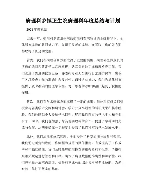 病理科乡镇卫生院病理科年度总结与计划