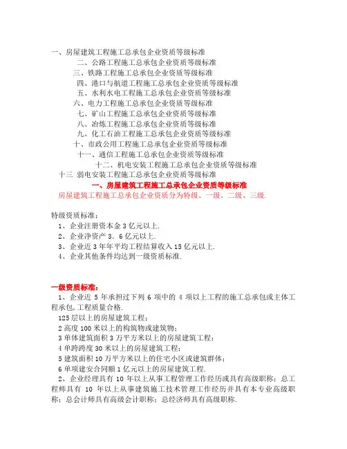 工程施工资质分类