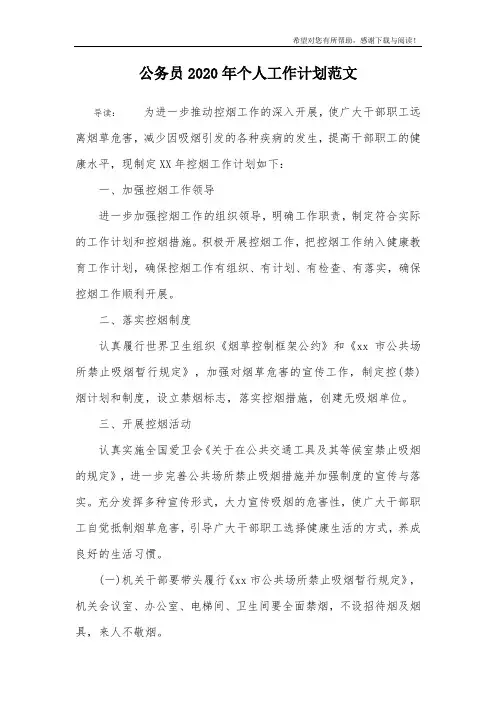 公务员2020年个人工作计划范文