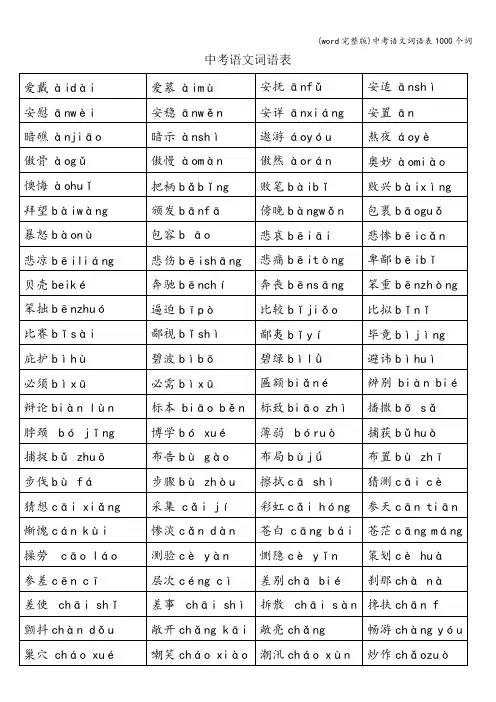 (word完整版)中考语文词语表1000个词
