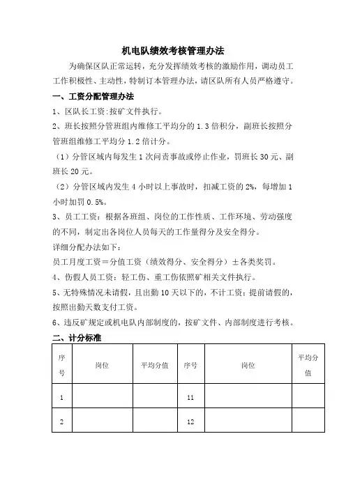 机电队绩效考核管理办法