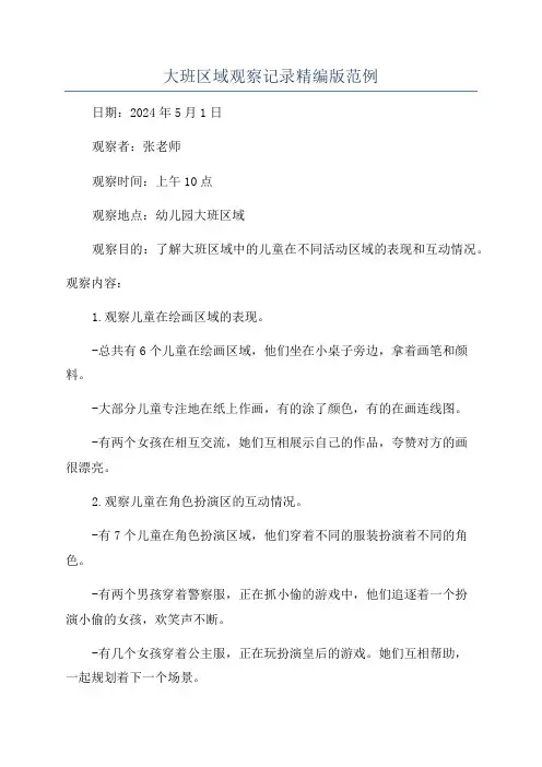 大班区域观察记录精编版范例