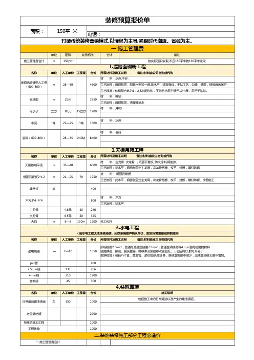 装修工程预算报价表excel表格模板