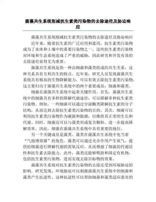 菌藻共生系统削减抗生素类污染物的去除途径及胁迫响应