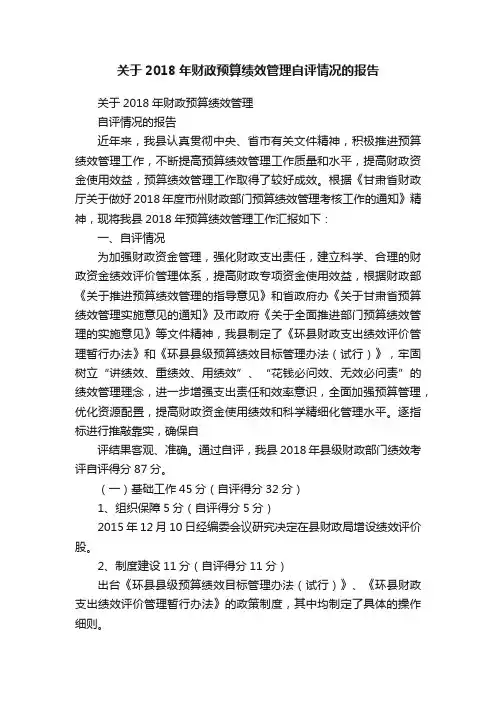 关于2018年财政预算绩效管理自评情况的报告