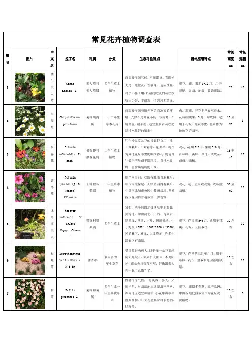 常见花卉植物调查表
