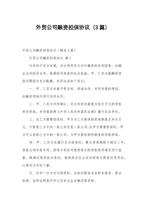 外贸公司融资担保协议(3篇)