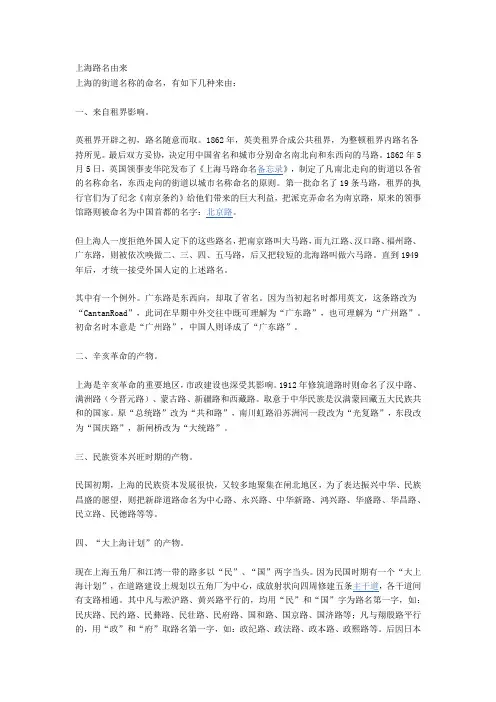 上海街道名字的由来