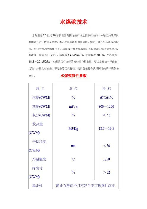水煤浆及其技术特点介绍