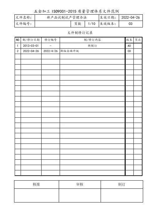 ISO9001新产品试制试产管理办法
