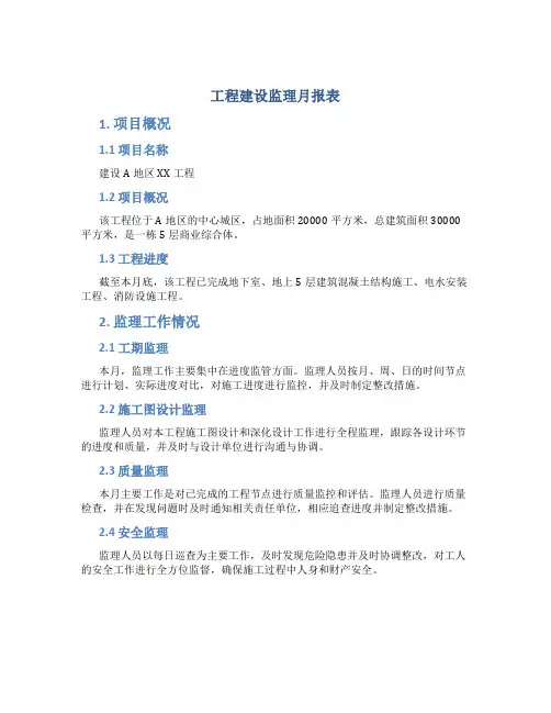 工程建设监理月报表