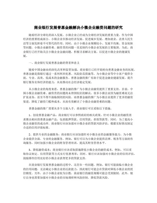 商业银行发展普惠金融解决小微企业融资问题的研究