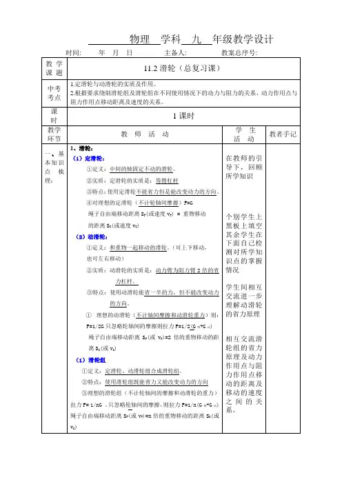11.2滑轮(一轮复习)