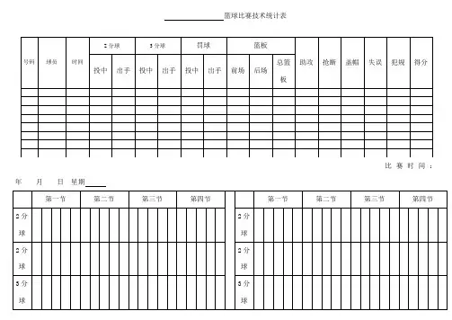 篮球比赛专业技术数据统计表