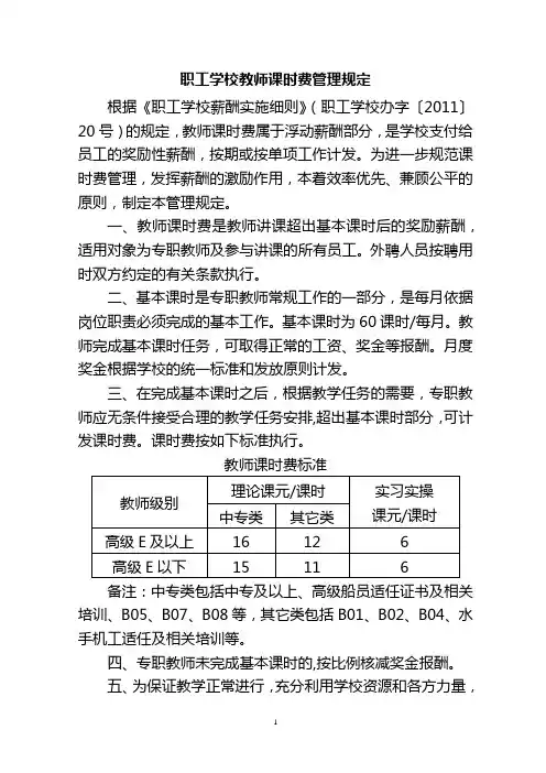 职工学校教师课时费管理规定【模板】
