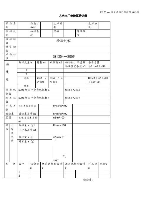 (完整word)大米出厂检验原始记录