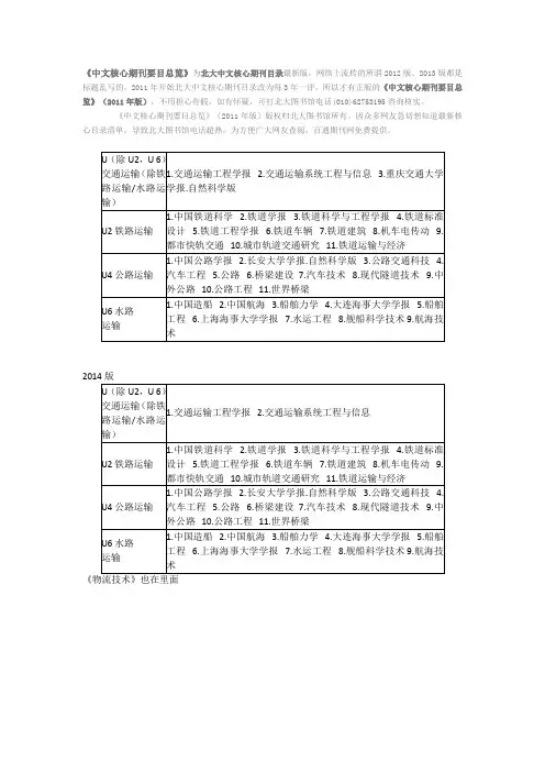 中文核心期刊要目总览2011版