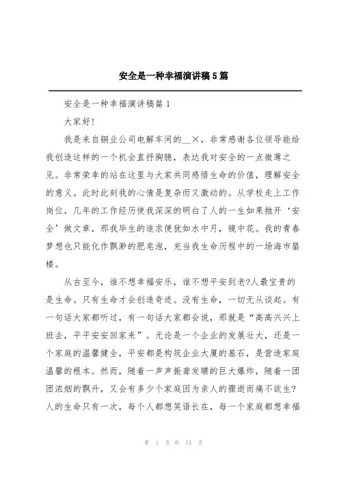 安全是一种幸福演讲稿5篇