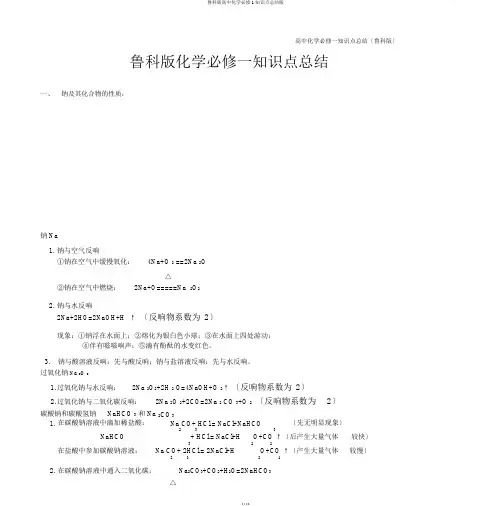 鲁科版高中化学必修1知识点总结版