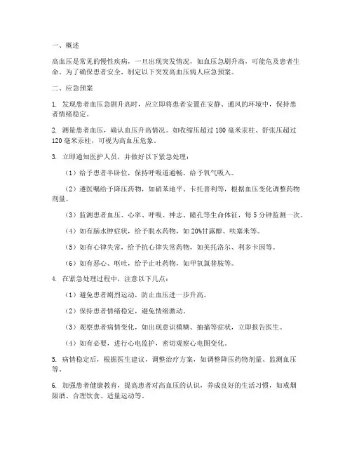 突发高血压病人应急预案