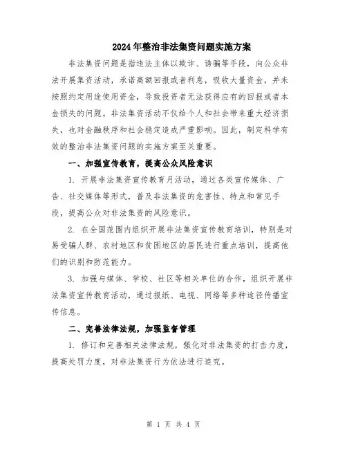2024年整治非法集资问题实施方案
