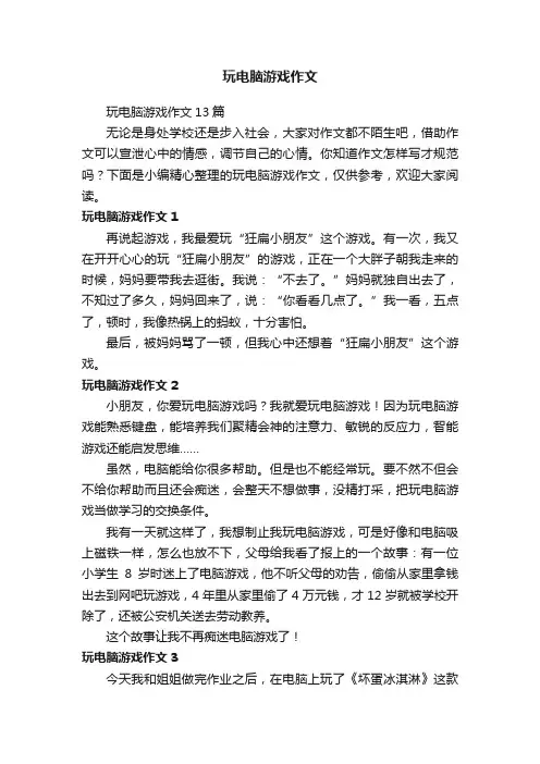 玩电脑游戏作文