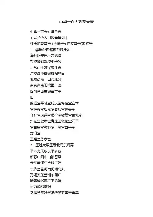 中华一百大姓堂号表