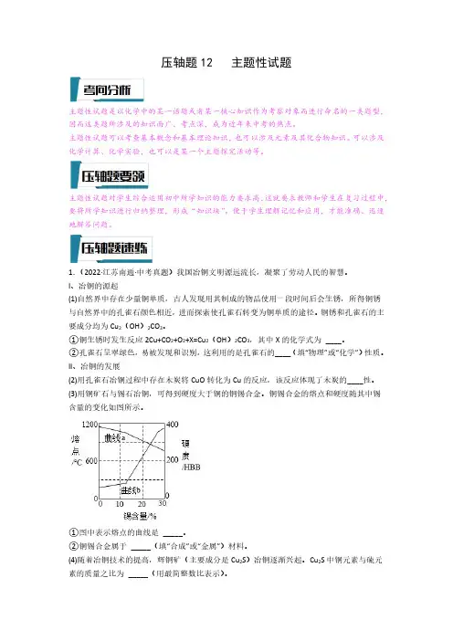 压轴题12   主题性试题(原卷版)-2023中考化学压轴题专项训练(南通专用)