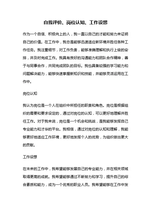 自我评价、岗位认知、工作设想