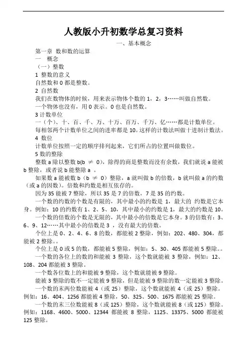 人教版小升初数学总复习资料