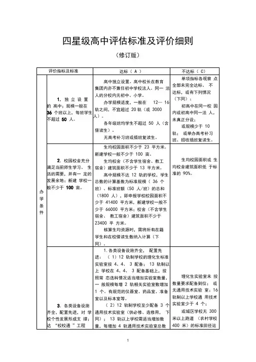 四星级高中评估标准及评价细则