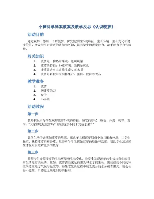 小班科学详案教案及教学反思《认识菠萝》