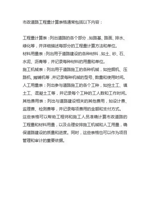 市政道路工程量计算表格