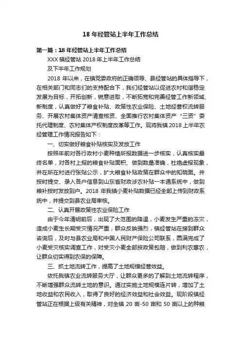 18年经管站上半年工作总结