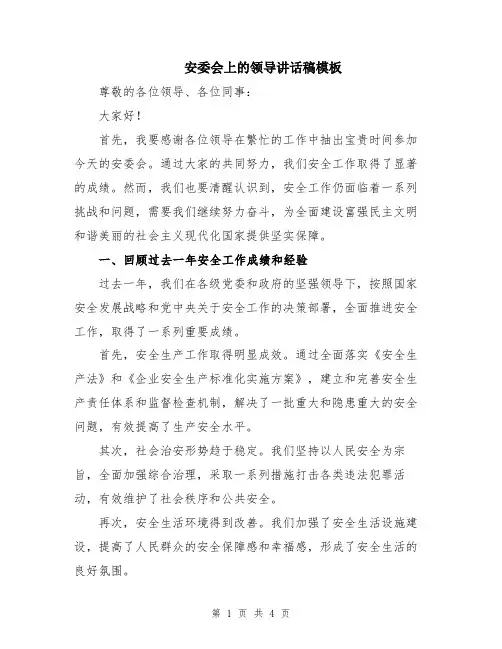 安委会上的领导讲话稿模板