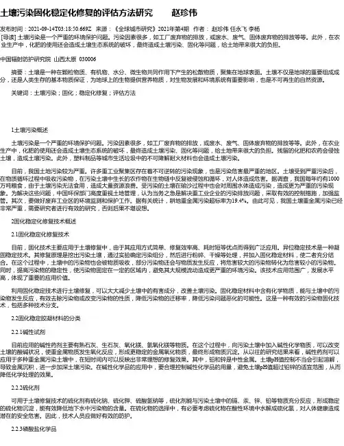 土壤污染固化稳定化修复的评估方法研究赵珍伟