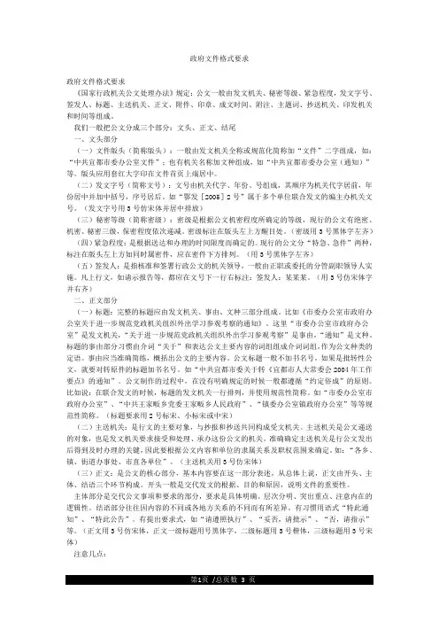 政府文件格式要求