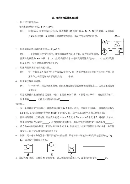 有关浮力的计算及方法