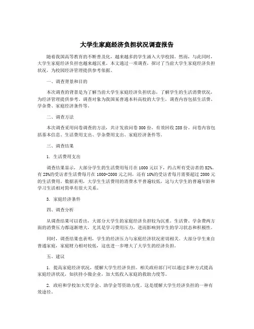 大学生家庭经济负担状况调查报告