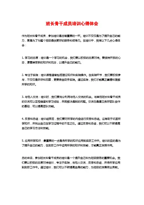 班长骨干成员培训心得体会