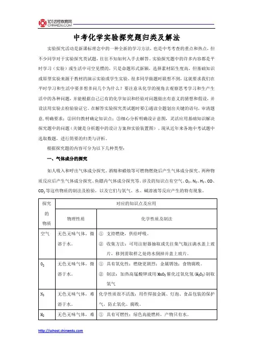 中考化学实验探究题归类及解法(最新整理)