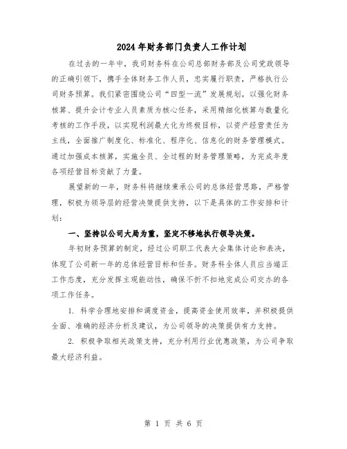 2024年财务部门负责人工作计划（三篇）