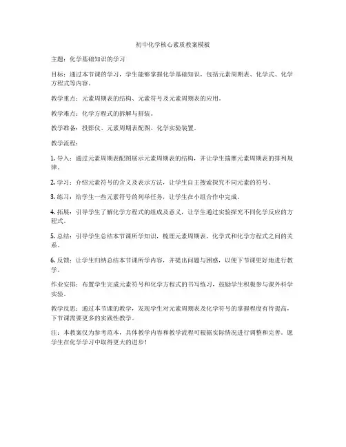 初中化学核心素质教案模板